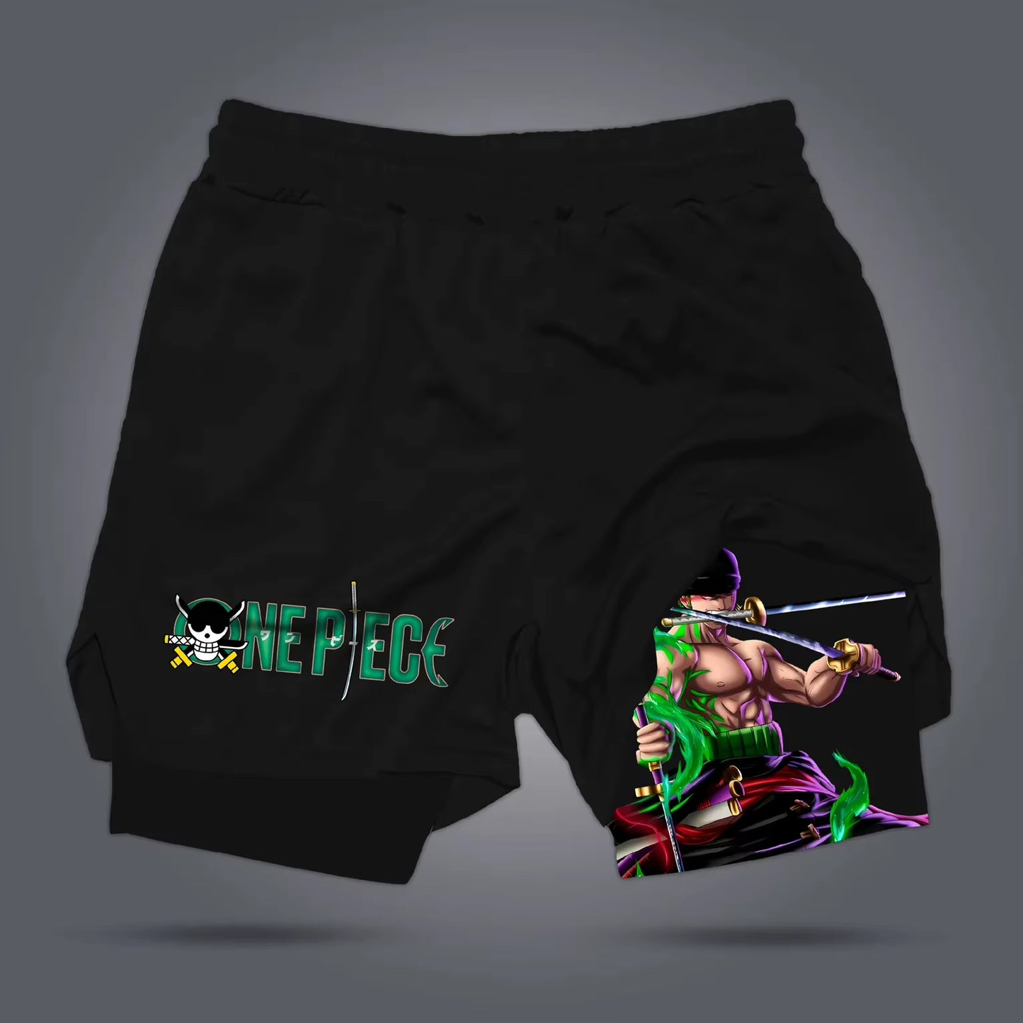 ONE PIECE Japanese Animation Summer Sports Comfortable Double-Layer Shorts American Hot-Blooded Men'S Beach Fitness Shorts