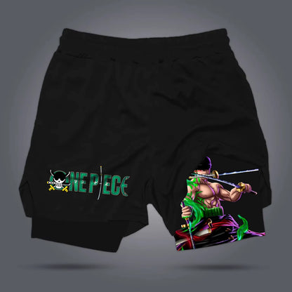 ONE PIECE Japanese Animation Summer Sports Comfortable Double-Layer Shorts American Hot-Blooded Men'S Beach Fitness Shorts