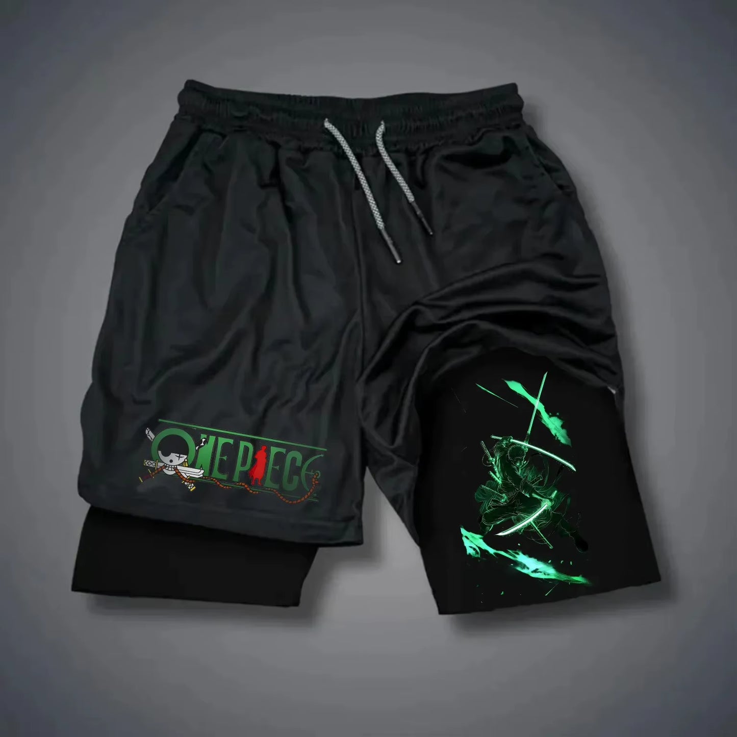 ONE PIECE Japanese Animation Summer Sports Comfortable Double-Layer Shorts American Hot-Blooded Men'S Beach Fitness Shorts