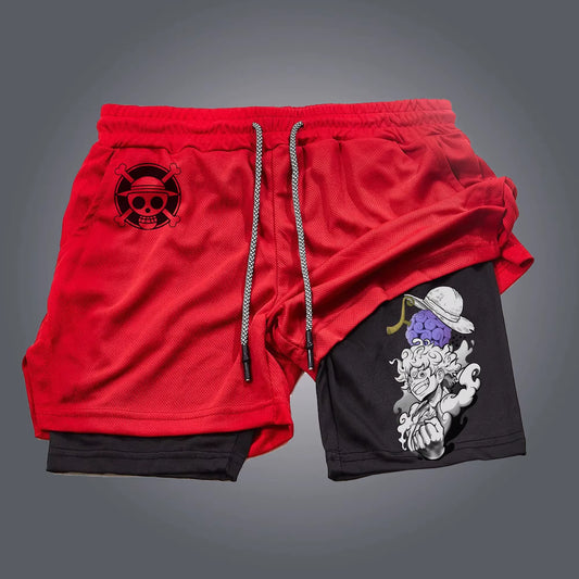 ONE PIECE Japanese Animation Summer Sports Comfortable Double-Layer Shorts American Hot-Blooded Men'S Beach Fitness Shorts