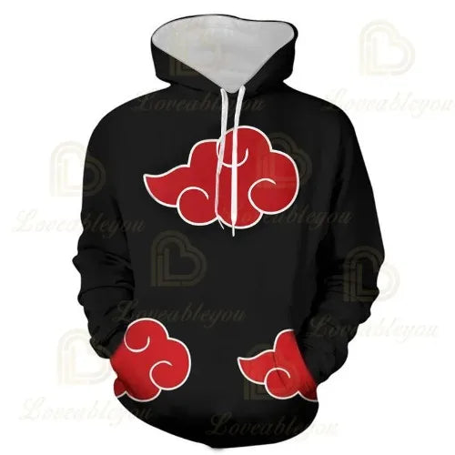 Japan Anime Red Cloud 3D Print Hoodie Black Harajuku Hoodies Casual Tracksuit Cool Tops Autumn Hoody Hoodies